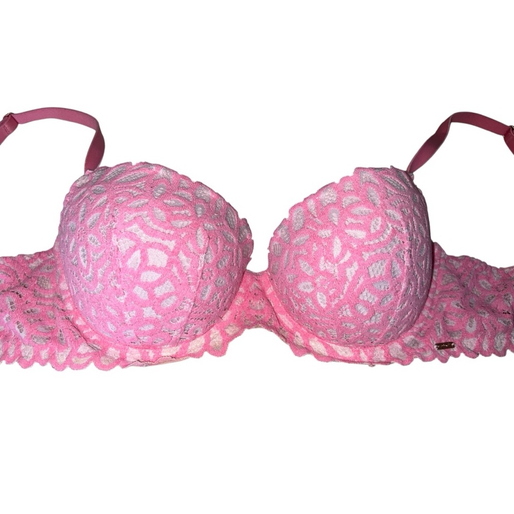 Rare Circa 2015 Victoria’s Secret Pink Neon Lace Floral Date Push-up Bra 34B - Picture 7 of 7